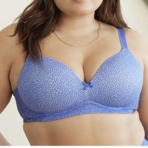 Deesse Lingerie Baja Blue Polka‎ Dot Wireless Plunge Bra Womens 46C